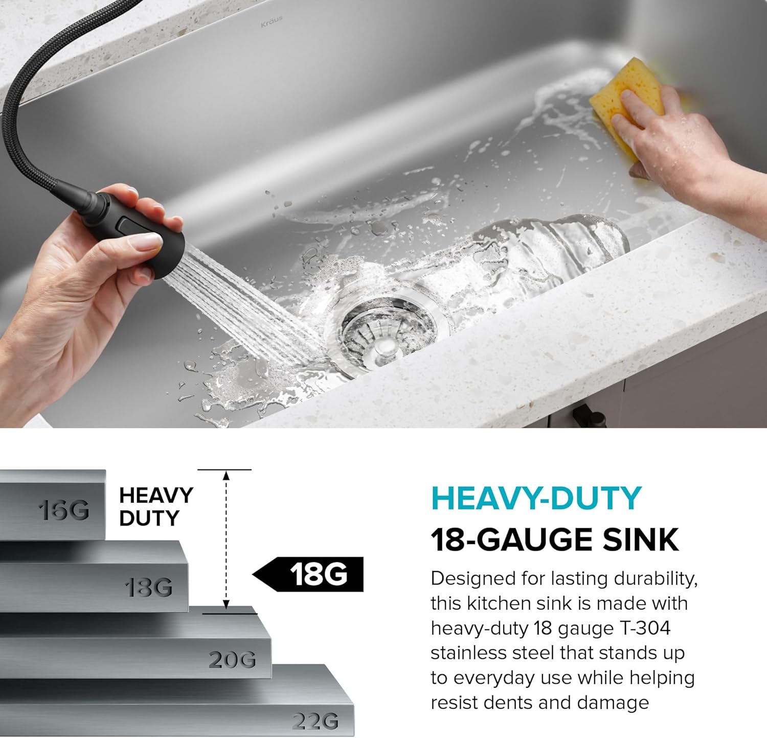 Kraus 19 3/4 Inch Stainless Steel Kitchen Sink, Durable 18 Gauge Single Bowl Kitchen Sinks Undermount, KBU11