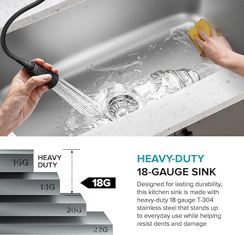 Vista 60 de Kraus, KBU24, fregadero de cocina con doble cavidad 60/40, de acero inoxidable, bajo cubierta de 32 pulgadas, de calibre 16, KBU24