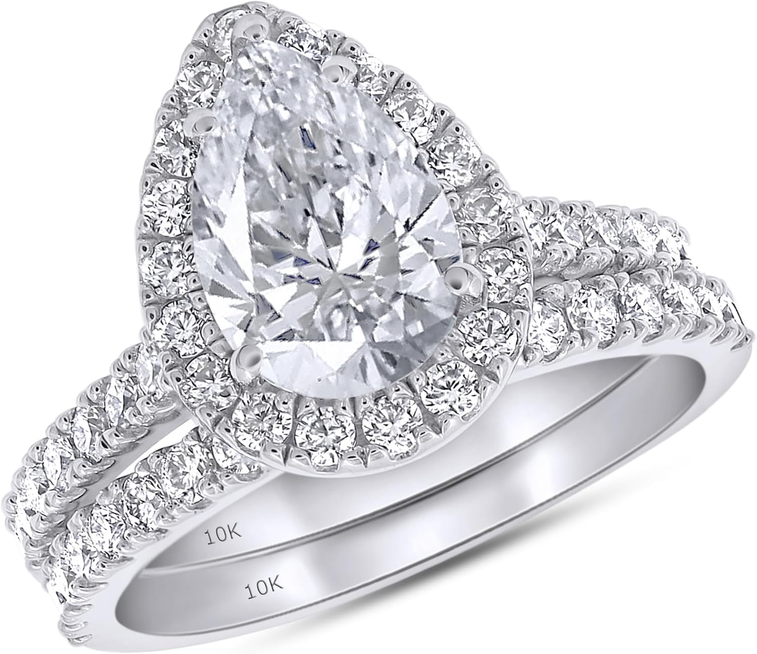 Halo Engagement Bridal Ring Set For Women 9X6MM Pear Center And Round Cut Lab Created Moissanite & Lab Grown Diamond Teardrop In 925 Sterling Silver,10K & 14K Solid Gold Wedding Jewelry 2 Cttw