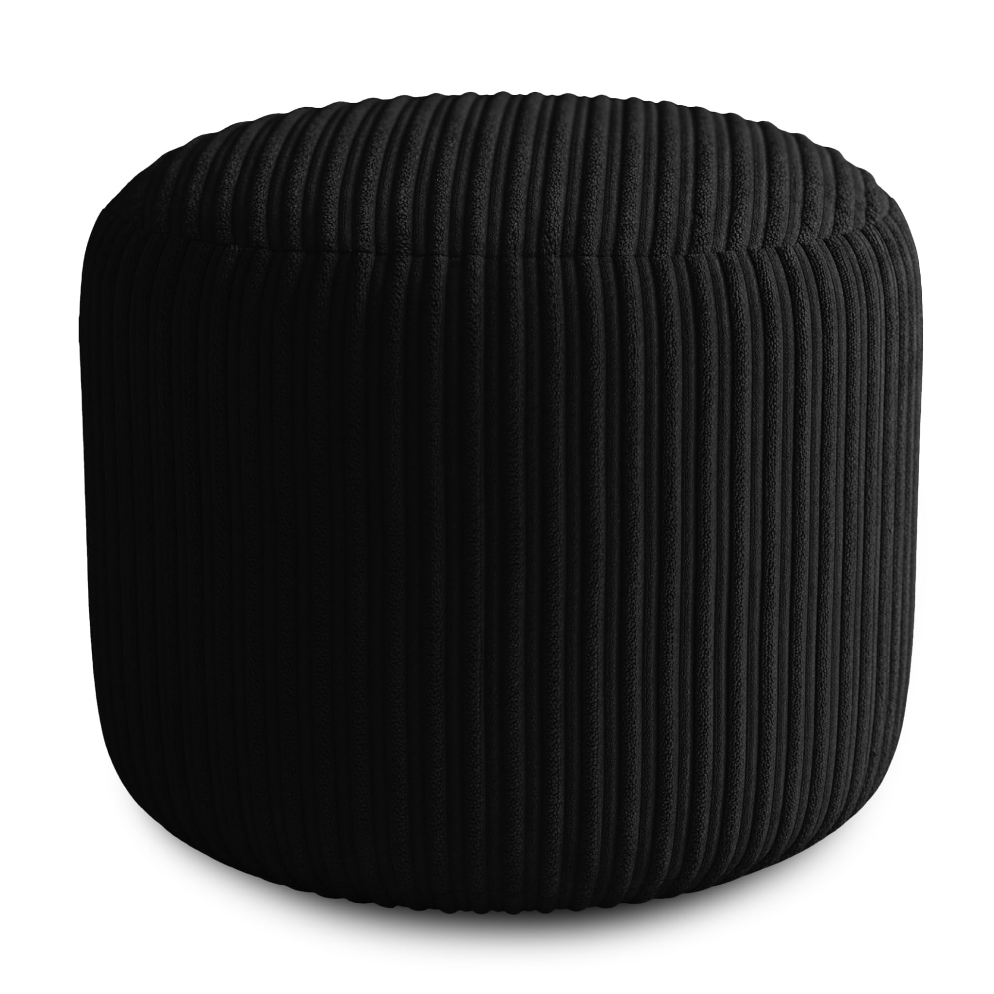 KISAA Living Cozy Jumbo Cord Footstool Bean Bags, Stylish & Durable Jumbo Cord Oval Shape Foot Rest Pouffe Beanbags, Durable & Comfortable (Round (40x40x35cm), Black)