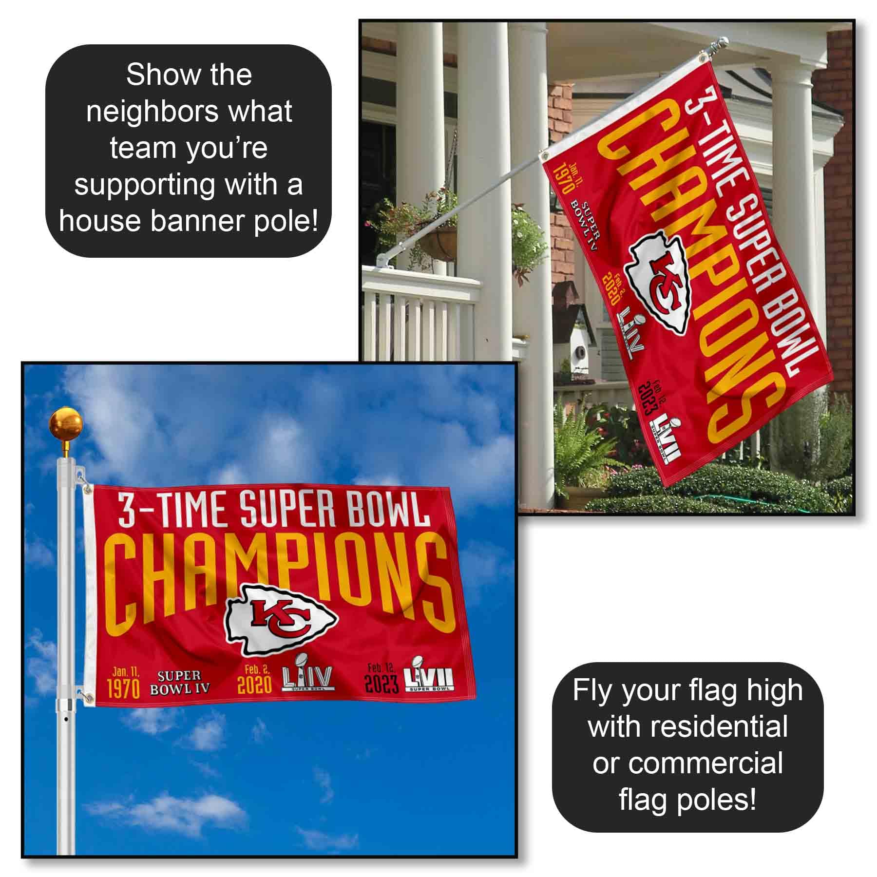 Kansas City Chiefs 3X and 3 Time Super Bowl Champions Flag Outdoor Indoor 3x5 Foot Banner