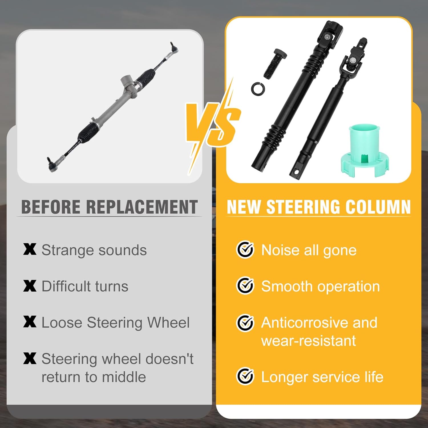 Anrain Upper and Lower Intermediate Steering Shaft Column, Fit for Chevy Avalanche Silverado Suburban GMC Sierra Yukon Cadillac Escalade 1500 2500 3500, Replaces Parts 19329330, 25958109, 905-512