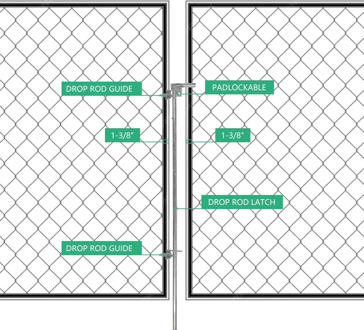 36" Chain Link gate Latch for Double Gate, Heavy Duty Pull Style Latch for 1-3/8" Frame, Galvanized Steel Gate Ground Bolt for Secure Fencing