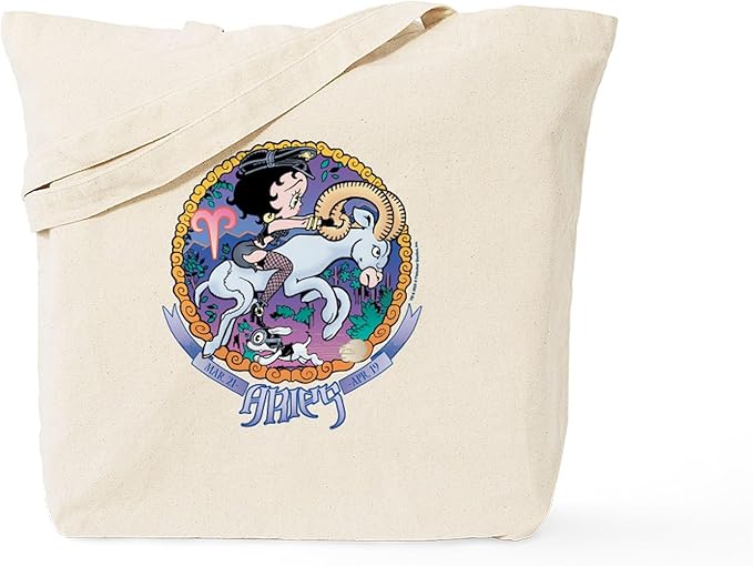 CafePress Betty Boop Zodiac Sign Aries Natural Canvas Tote Bag, Reusable Shopping Bag