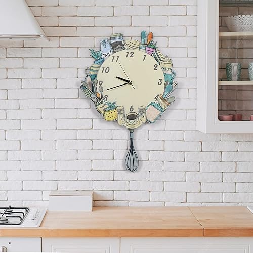 Miniatura 4 de Reloj de pared de péndulo de cocina, con temática de utensilios de cocina