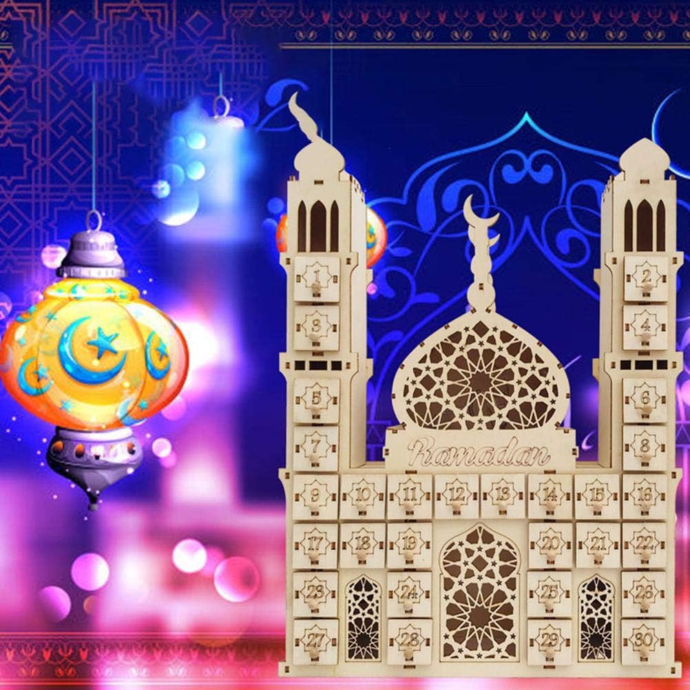 Sahgsa Ramadan Advent Calendar 2022 DIY Wooden Eid Mubarak Countdown Calendar Decoration with Lights Ramadan Calendar Children to Fill Sweets for Ramadan Mubarak Eid Decorations - Image 2