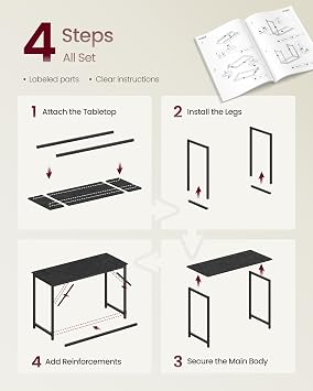 VASAGLE Computer Desk, Steel Frame Gaming Desk for Home Office, 47.2 Inch