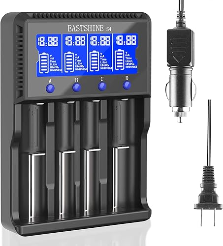 Cargador de batería inteligente universal de 4 bahías para baterías recargables NiMH NiCd AA AAA C Li-ion LiFePO4 IMR 18650 21700 20700 26650 14500