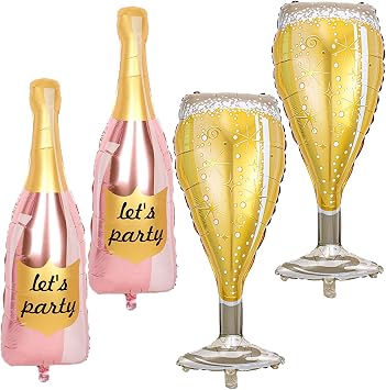 4 Pcs Huge Champagne Bottle Balloons Champagne Glass Mylar Foil Balloons 39 Inch for Christmas Baby Shower Wedding Bridal Birthday Celebration Anniversary Party Decorations