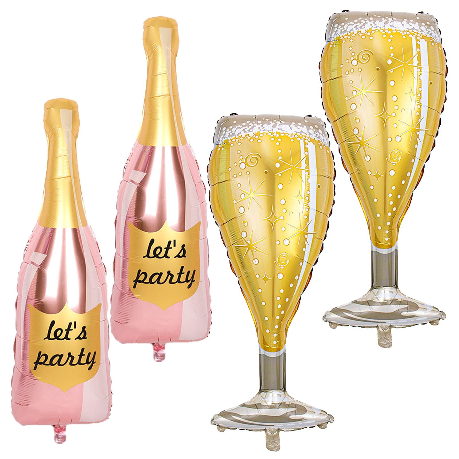 4 Pcs Huge Champagne Bottle Balloons Champagne Glass Mylar Foil Balloons 39 Inch for Christmas Baby Shower Wedding Bridal Birthday Celebration Anniversary Party Decorations