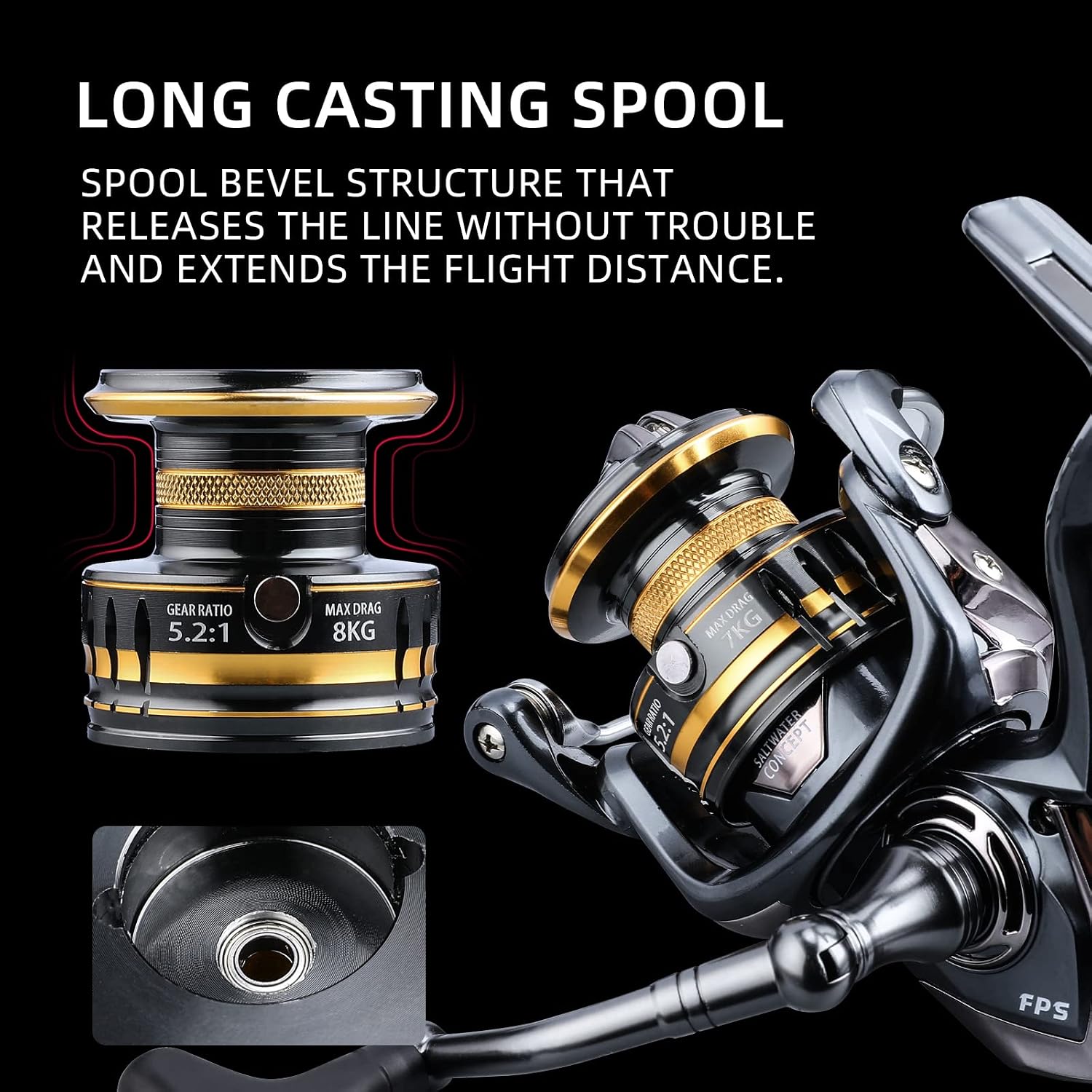 Spinning Fishing Reel, 13+1BB Saltwater Spinning Reel, Ultra Smooth Powerful Saltwater Fishing Reels, 5.2:1/4.7:1 Gear Ratio Waterproof and Rustproof Large db Fishing Reels Spinning