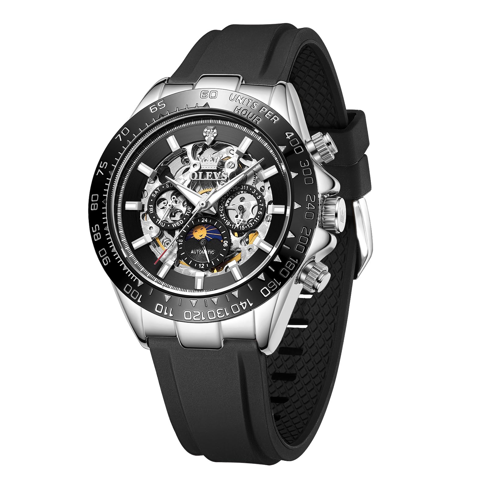 Self Winding Watches for Men Automatic Mechanical Skeleton Luxury Dress Waterproof Moon P…