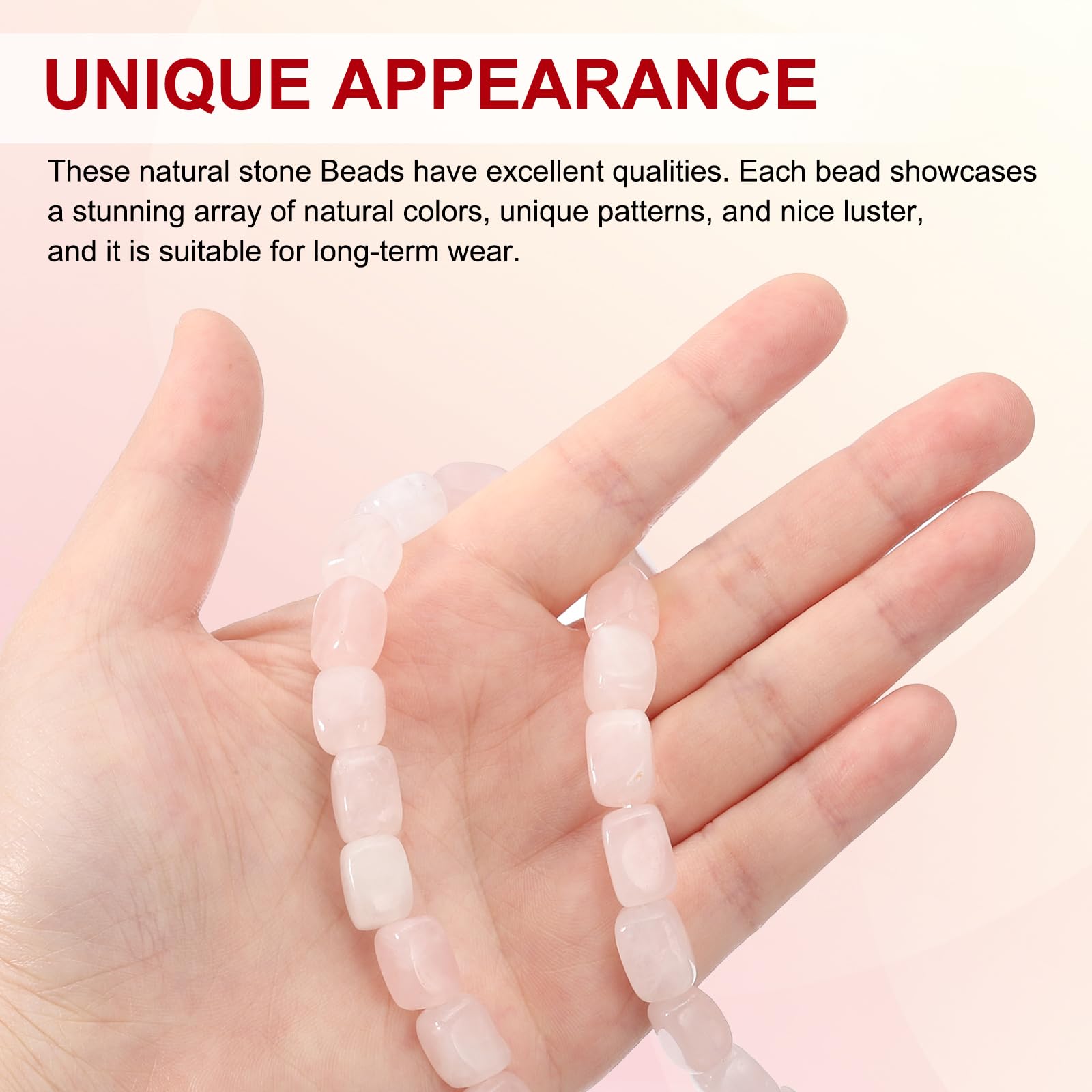 PATIKIL 12x8mm Natural Stone Gemstone Beads for Jewelry Making 1 Strand 15"/38cm Cuboid Loose Spacer Beads Crystal Agate Beads for Bracelet Necklace DIY Art Craft Rose Pink - Image 3