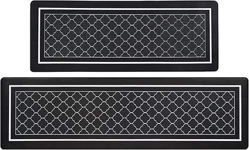 Miniatura 2 de ASPMIZ Moderno juego de 2 alfombras de cocina antifatiga, alfombras y tapetes de cocina de espuma viscoelástica color negro, antideslizantes,