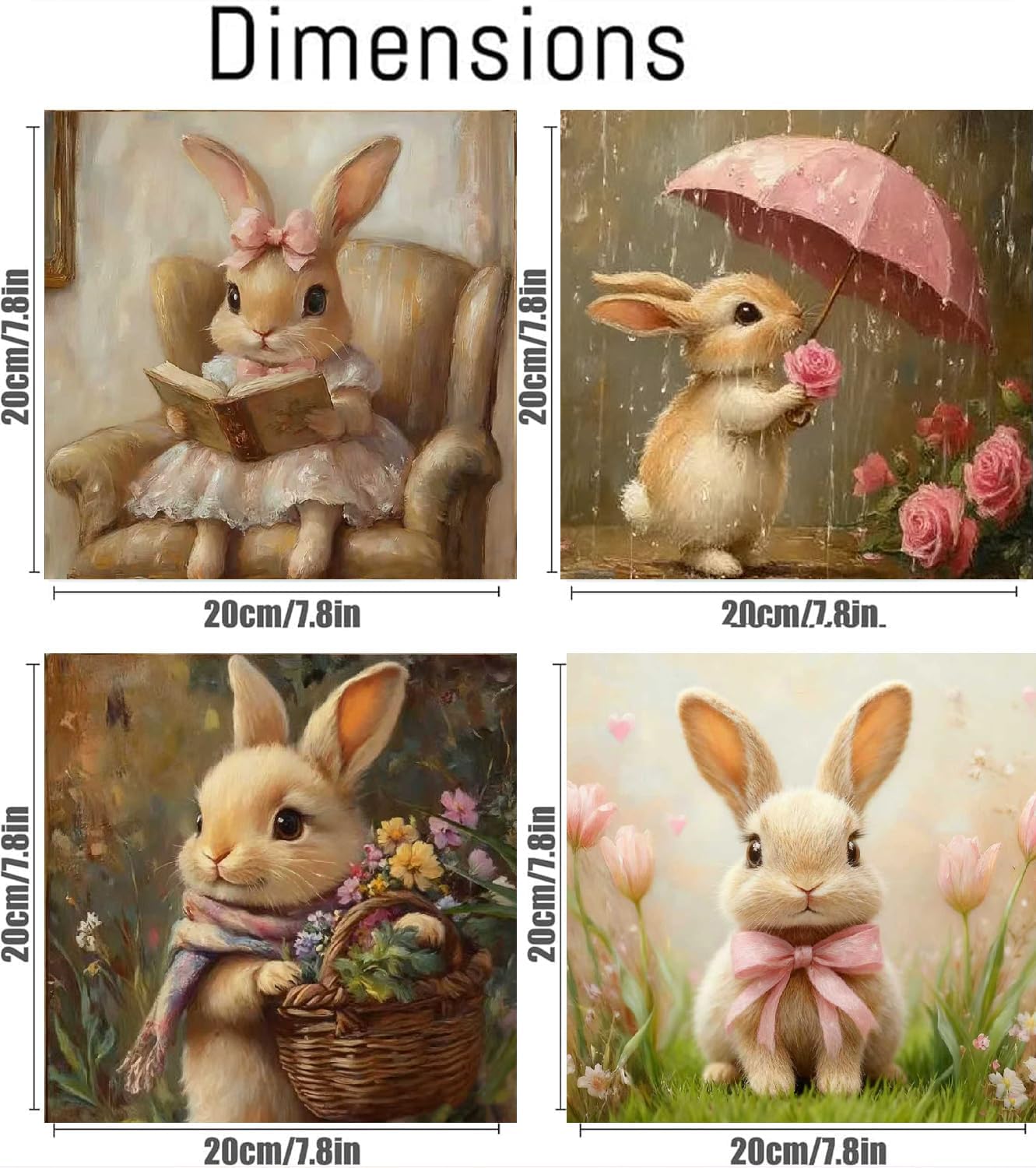 KYOQFVN 4 Pack Framed Paint by Numbers Kit for Adults - Rabbit Paint by Number Kits for Adults Beginner, DIY Acrylic Oil Painting Number Kits for Home Wall Decor (8 x 8 Inch)