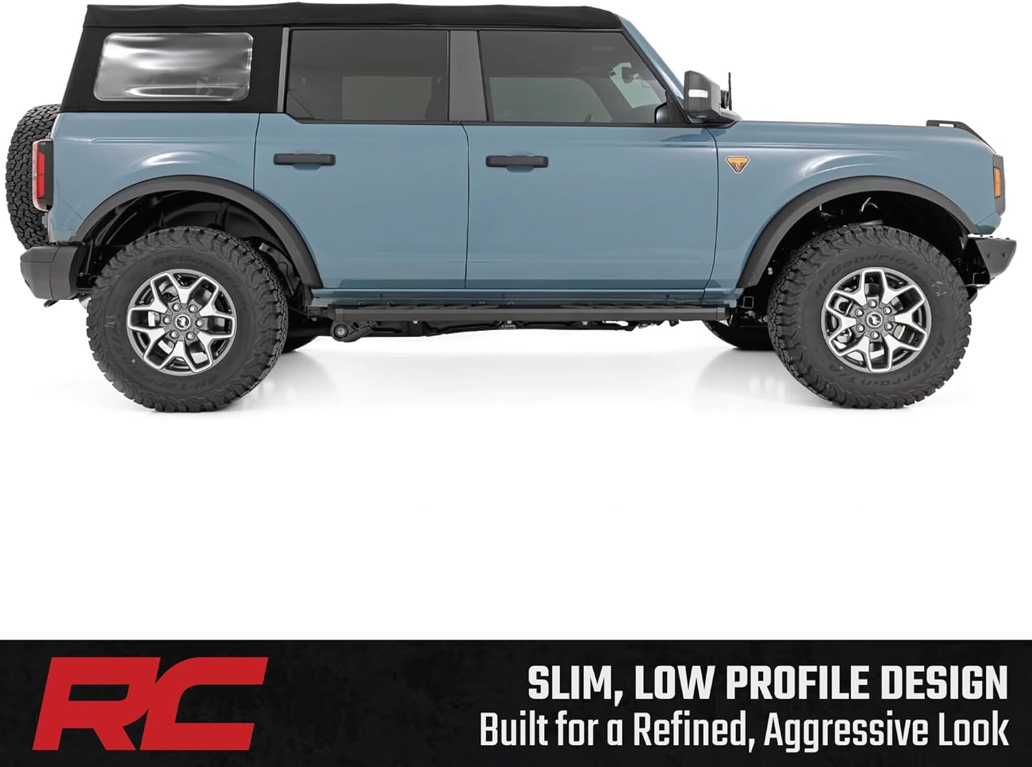 Rough Country BA2 Running Boards for Ford Bronco (2021-2025) 4-Door - 5" Wide Steel Step Bars, Non-Slip Grip Foot Rails, No-Drill Install, Textured Black Side Steps