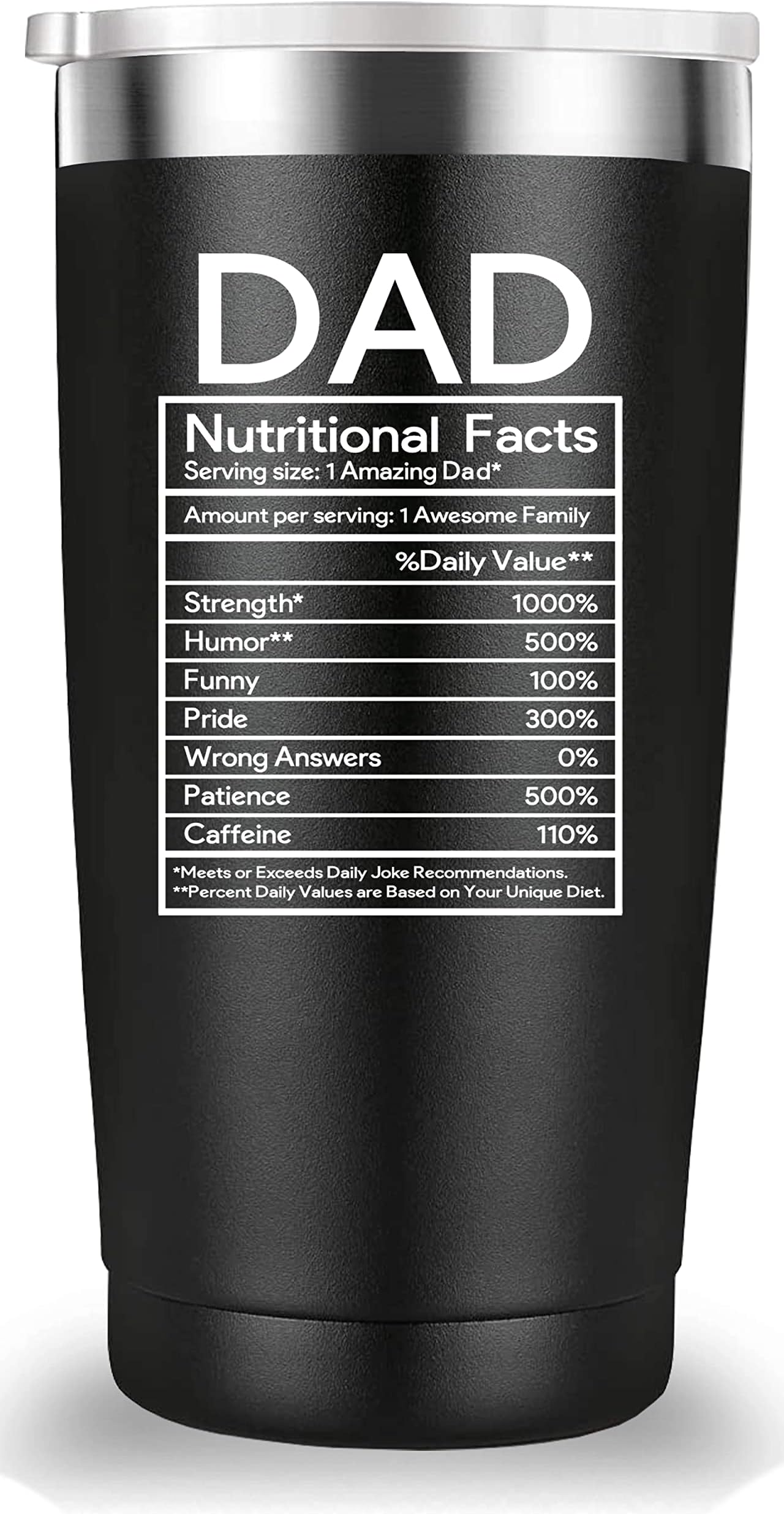 Dad Gifts.Dad Nutritional Facts Travel Mug Tumbler.Funny Father's Day Birthday Christmas Gifts for Men Papa New Dad Father Daddy from Son Daughter Wife(20 oz Black )