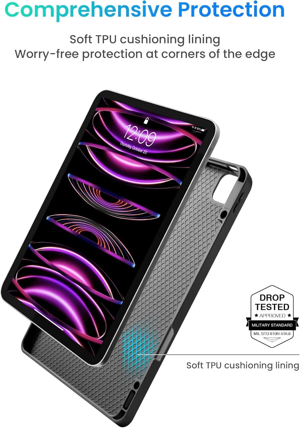 tomtoc Vertical iPad Pro Tri-Mode Case for 12.9 Inch iPad Pro 6th/5th Gen (M2&M1), Protective Case with iPad Pencil Holder, Magnetic Kickstand for 3 Use Modes, Support iPad Pencil Wireless Charging