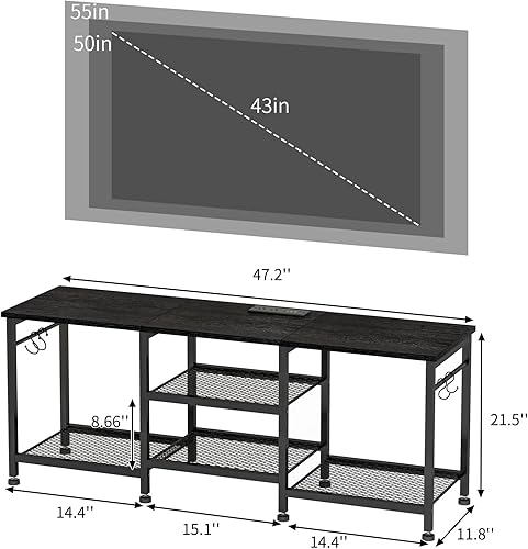 Miniatura 2 de YGEOMER - Soporte de TV negro Centro de entretenimiento para televisores de 55 pulgadas, con estación de carga y luces, estantes de almacenamiento