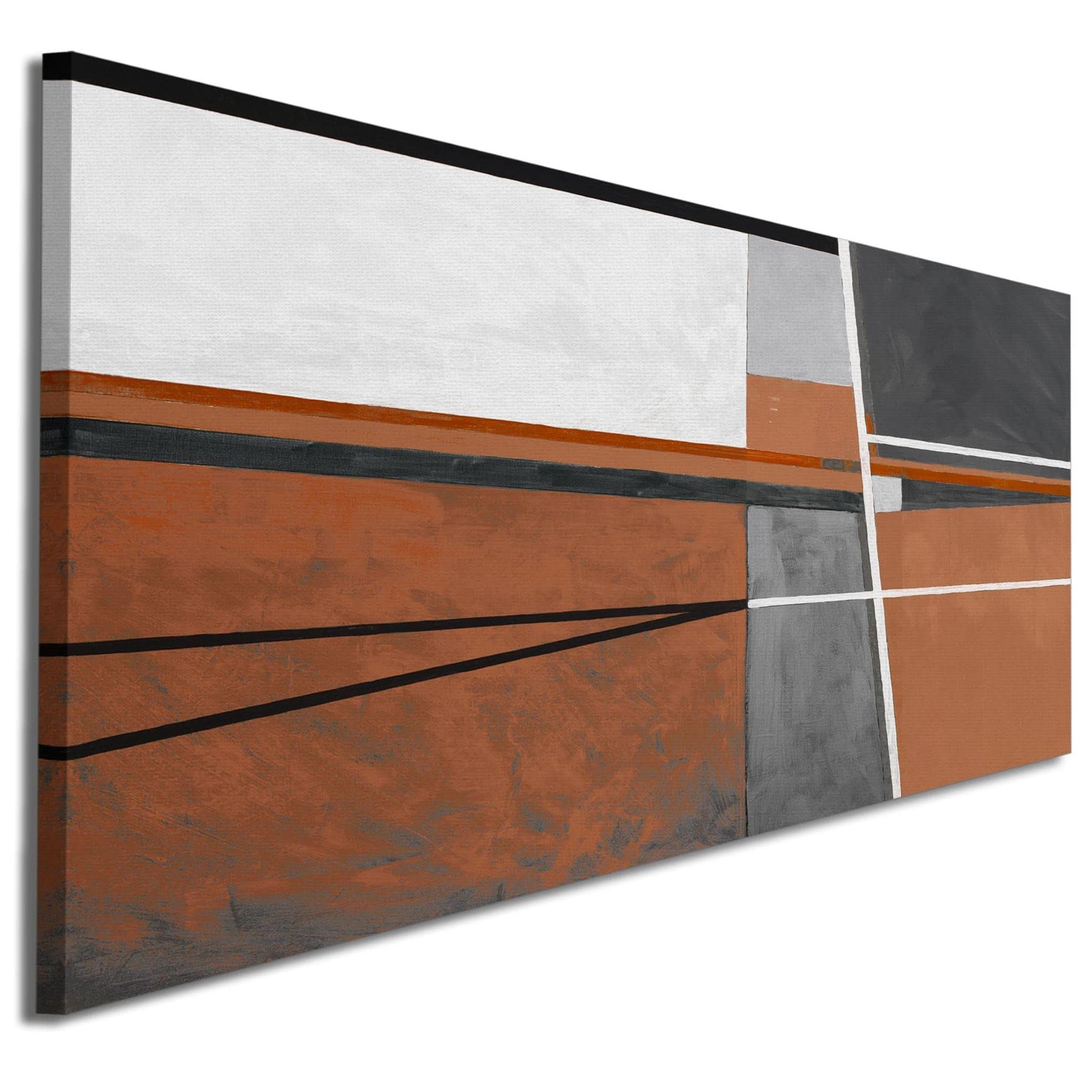 Wallfillers Long Wide Horizontal Framed Wall Art Print - Over Bed Couch Sofa - Panoramic Canvas - Orange Abstract Picture - L - XL - XXL (Orange 3, 118 x 49cm - STRETCHED Canvas L)