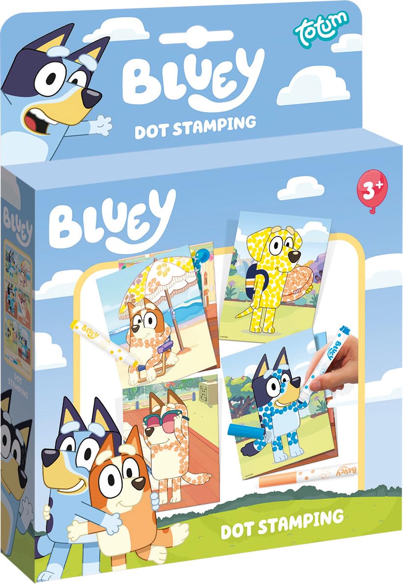 Totum Bluey Dot Stamping Activity Set， with 6 Cards & 3 Dotting Pens