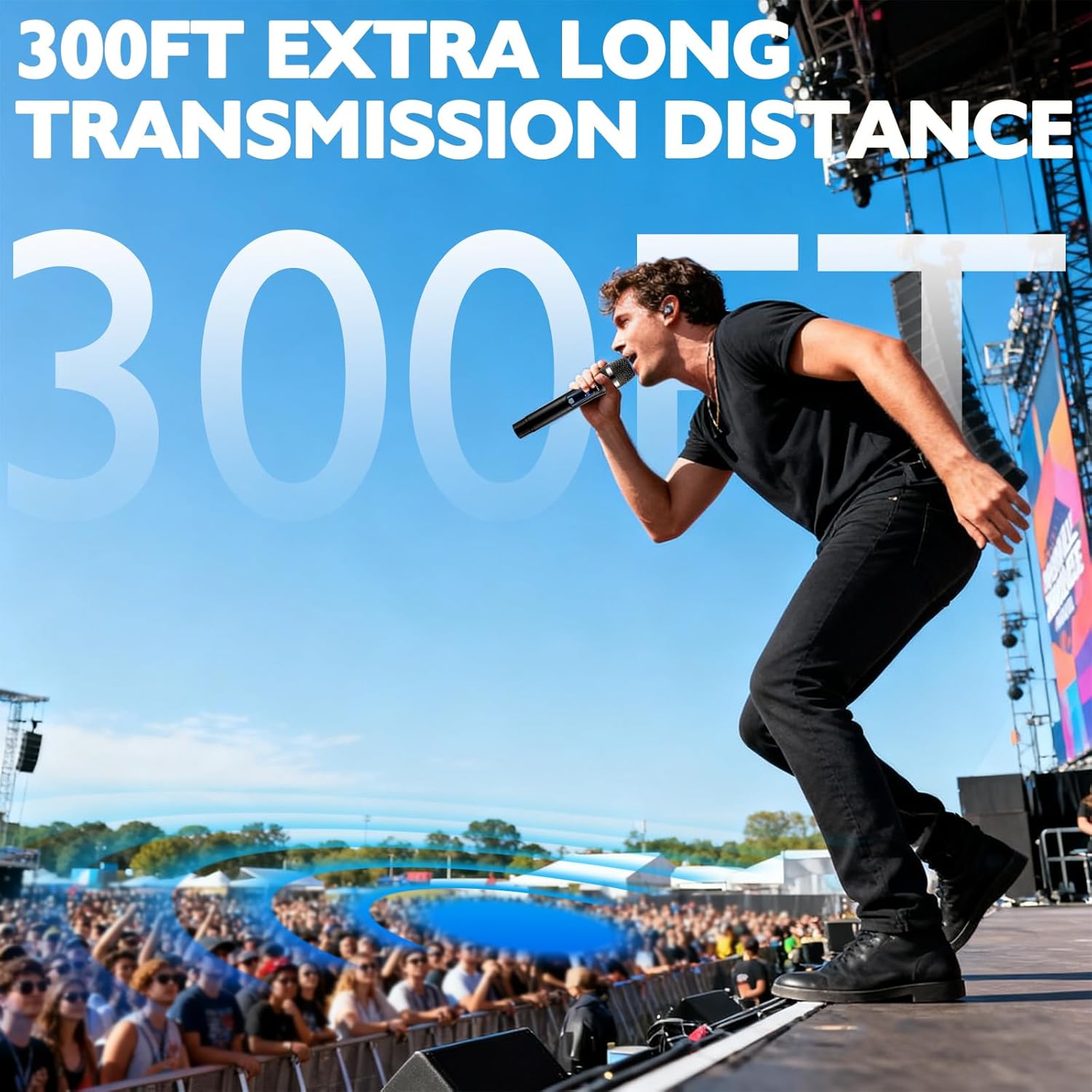 Wireless Microphone, Professional Updated 2.4G Rechargeable 2 Handheld Microphones System with 300 FT Extra Long Distance Stable Receiving for Karaoke Singing Wedding DJ Party Speech Church Classroom - Image 2