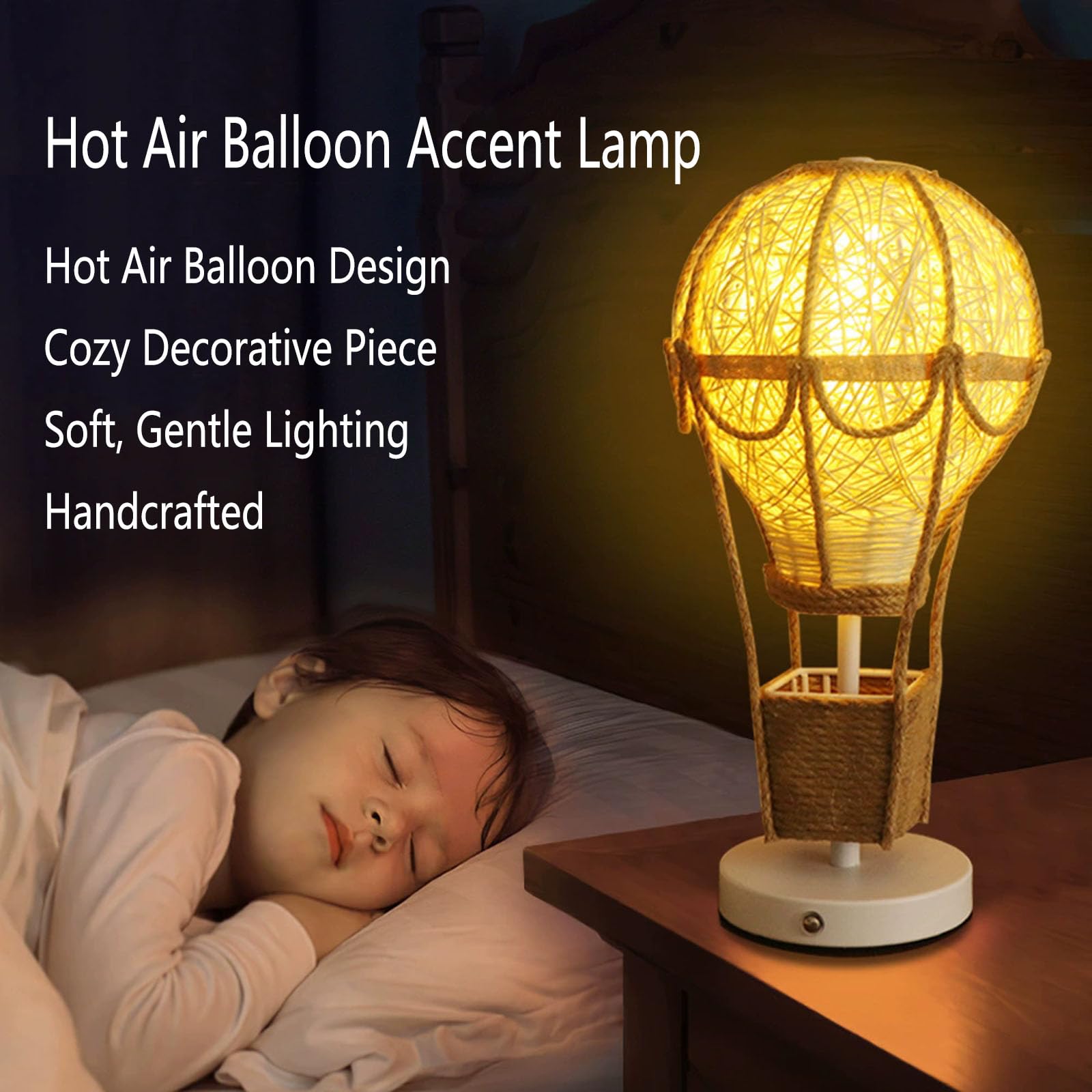 Lampa Kształcie Balonu Ogrzane Powietrze Ręcznie Robiona Imitacji Lnu Dekoracyjna Ciepła Lampa Pokoju Dziecięcego Sypialni Przenośna Lampka Nocna Kształcie Plecionego Kosza Wyjątkowa Serce Lampa Domu