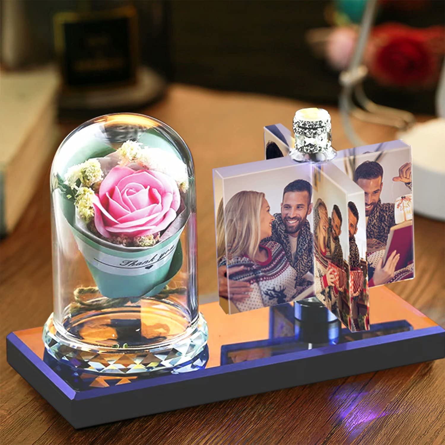 Brocade CreekRectangle Crystal Windmill Light Photo Custom Romantic Warm Gift Seven-Color Glowing Special Love for Mother Sacred Christmas Pink Rose