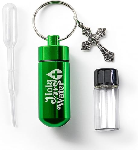 Miniatura 3 de Juego de botellas de agua bendita, 4 accesorios católicos de viaje, llaveros protectores rosa, morado, verde y negro con colgante de cruz de
