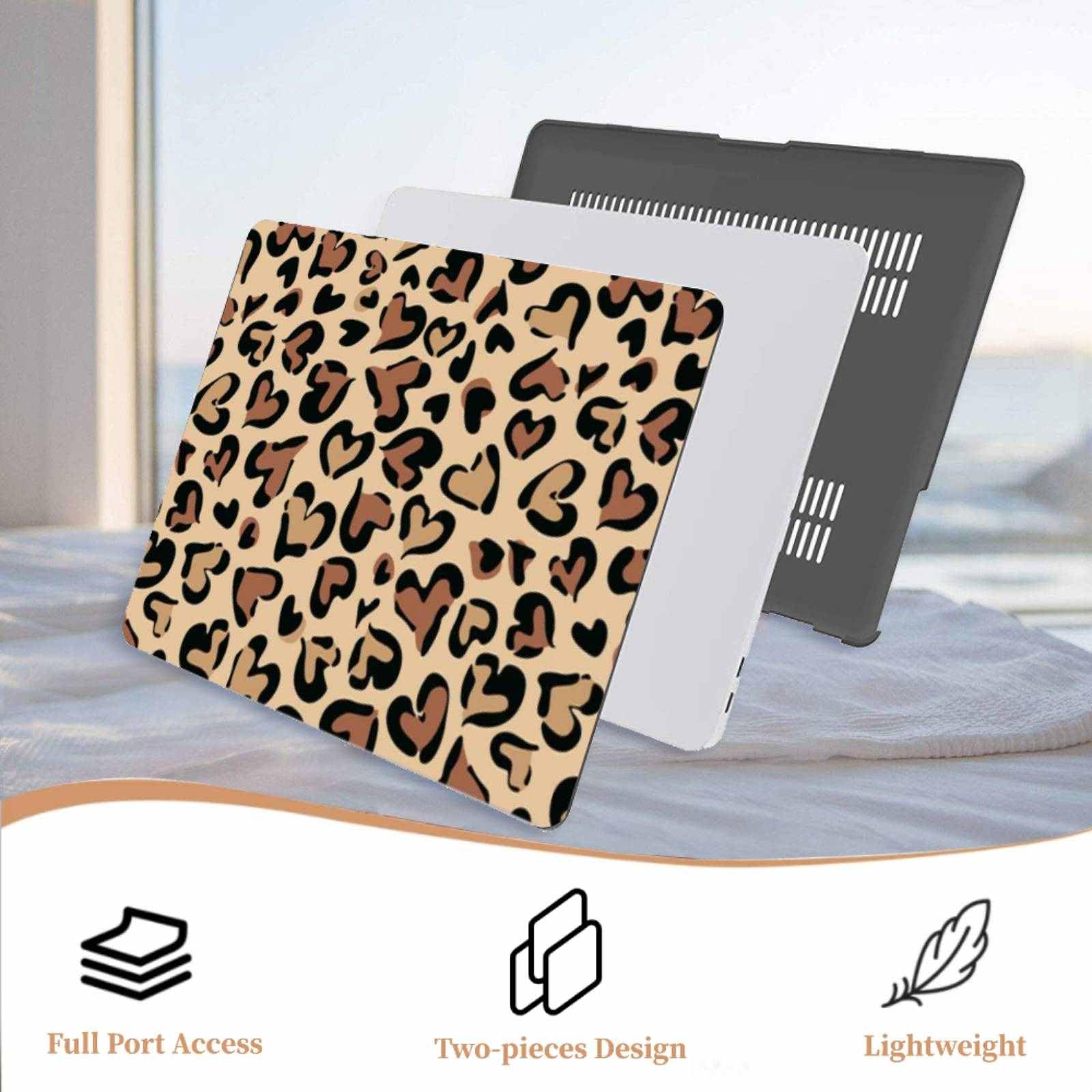 Coque pour MacBook Air 13/13,6 Pouces (M4/M3/M2, Modèles 2026-2021 A2681 3240 A3113), Graphique Étui Plastique et Housse de Clavier, idéal pour Le Travail, Les Voyages, Cœur léopard