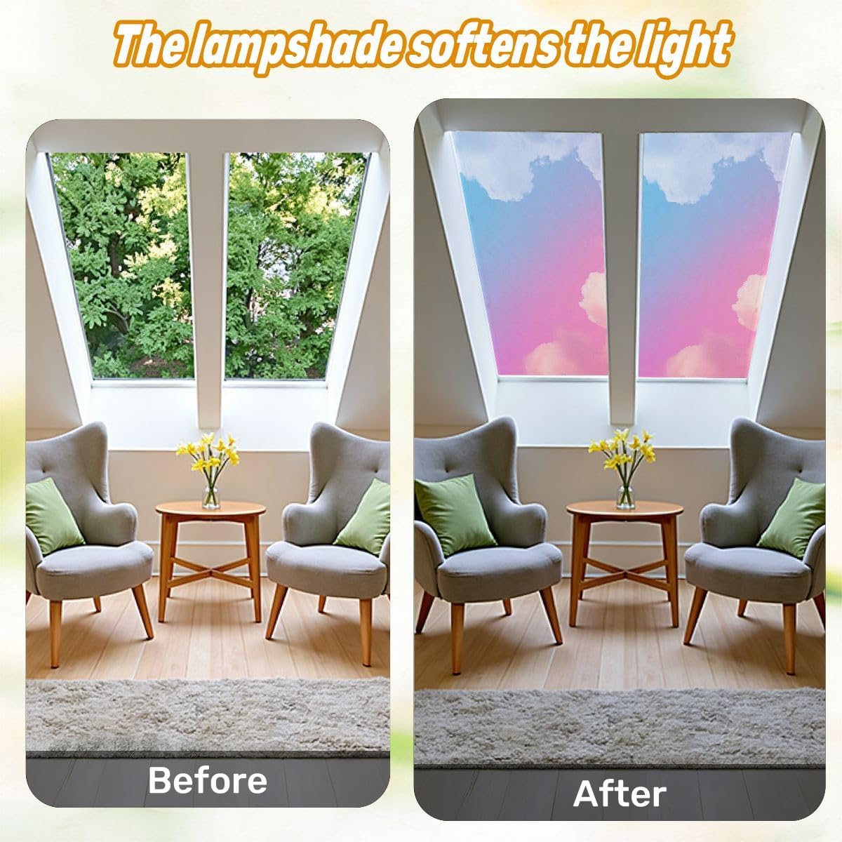 Fluorescent Light Covers for Ceiling Lights yellow sweet pastel fluffy clouds sky multi color rainbow abstract Easy to Install Magnetic Light Filter for Classroom Office Hospitals School Home Decor