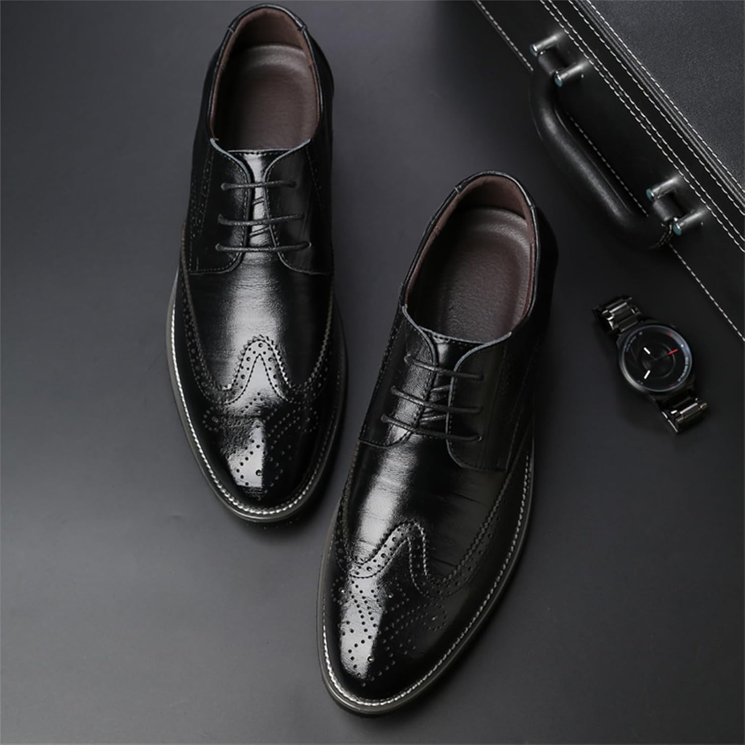 Men's Classic Leather Formal Business Oxford Wingtip Lace Up Retro Casual Dress Shoes for Men Comfortable - Image 7