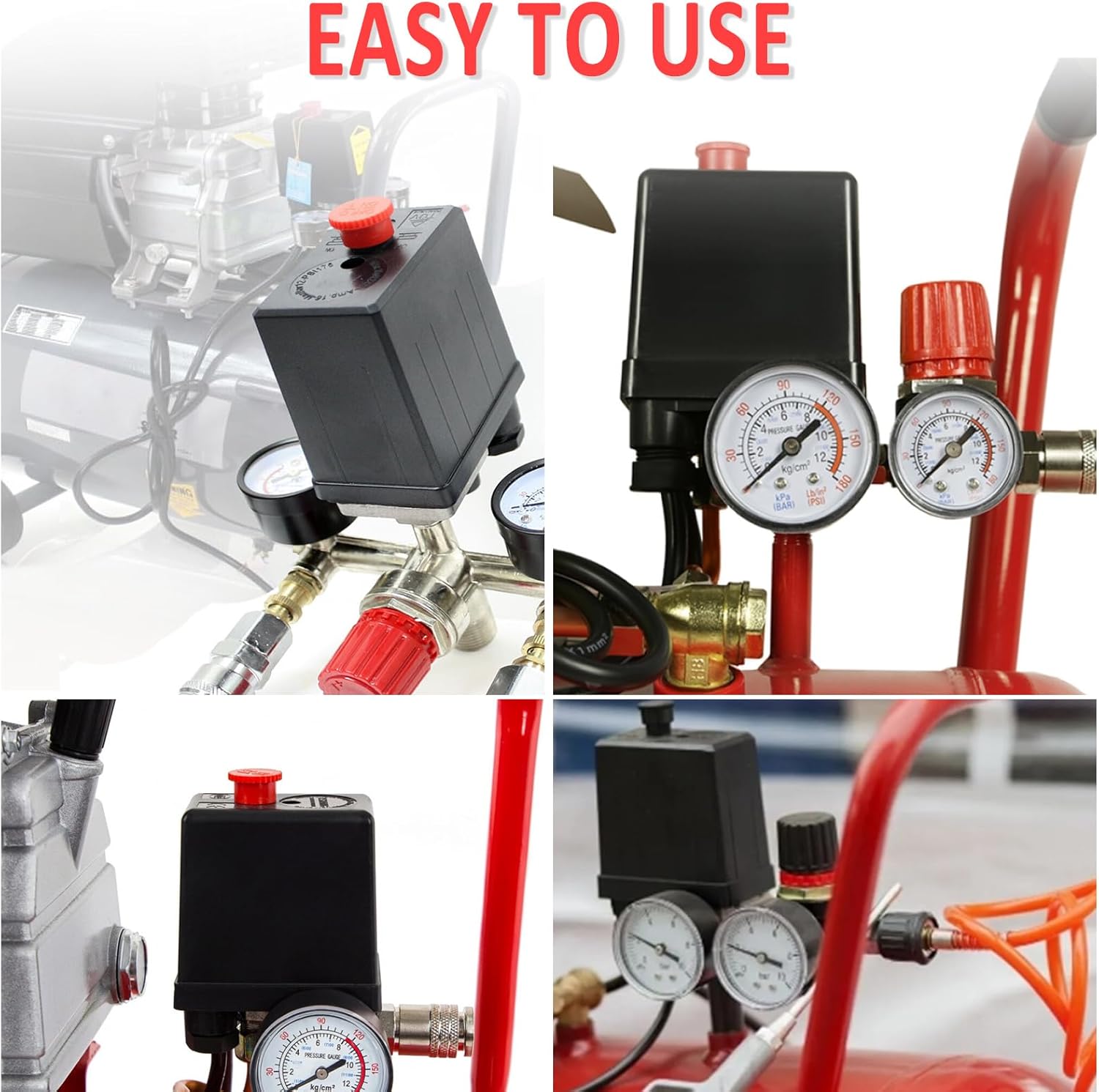 Wadoy Central Pneumatic Air Compressor Pressure Switch Control Valve Upgraded Replacement for Parts 90-120 PSI 240V 4-Way Air Compressor Pressure Switch