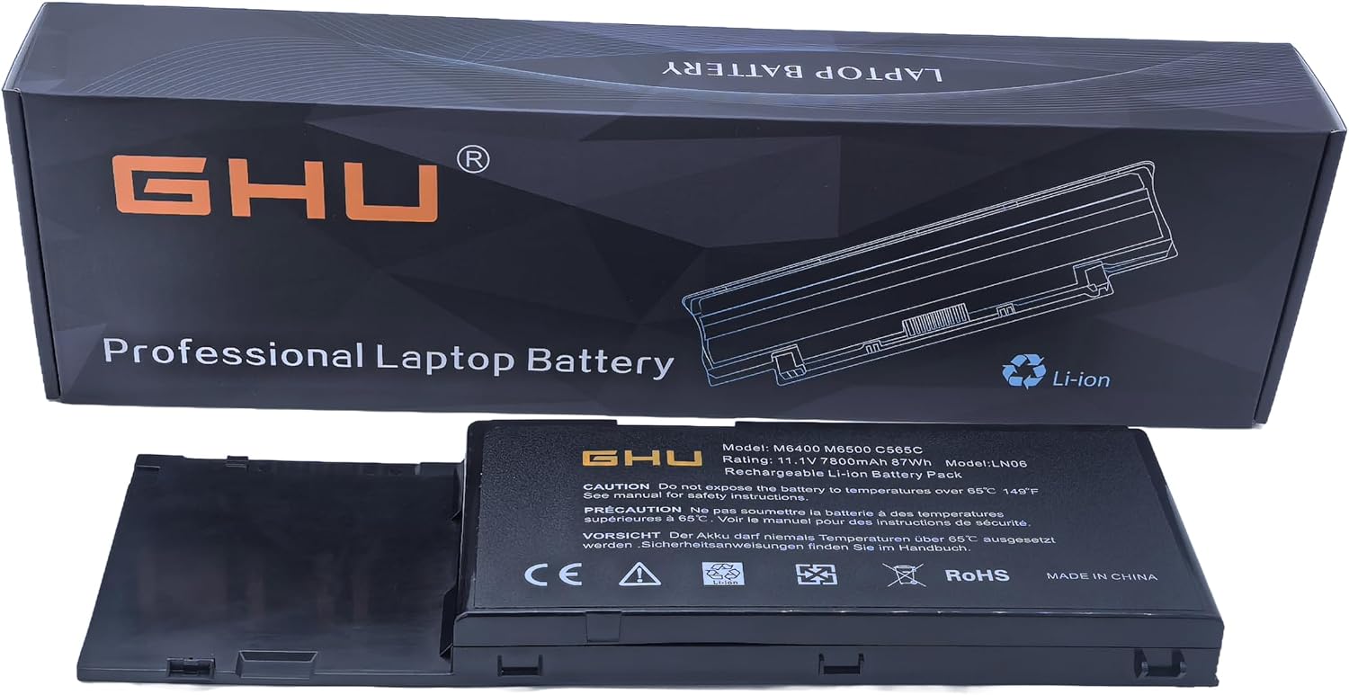 GHU New Laptop Battery 87 WH C565C for Dell Precision M6400 M6500 Series Fit Part# G102C F678F KR854 8M039 5K145 DW554 P267P 03M190 0KR854 GW337 312-0868 312-0212 312-0873 PG6RC R7PND DW842 J012F