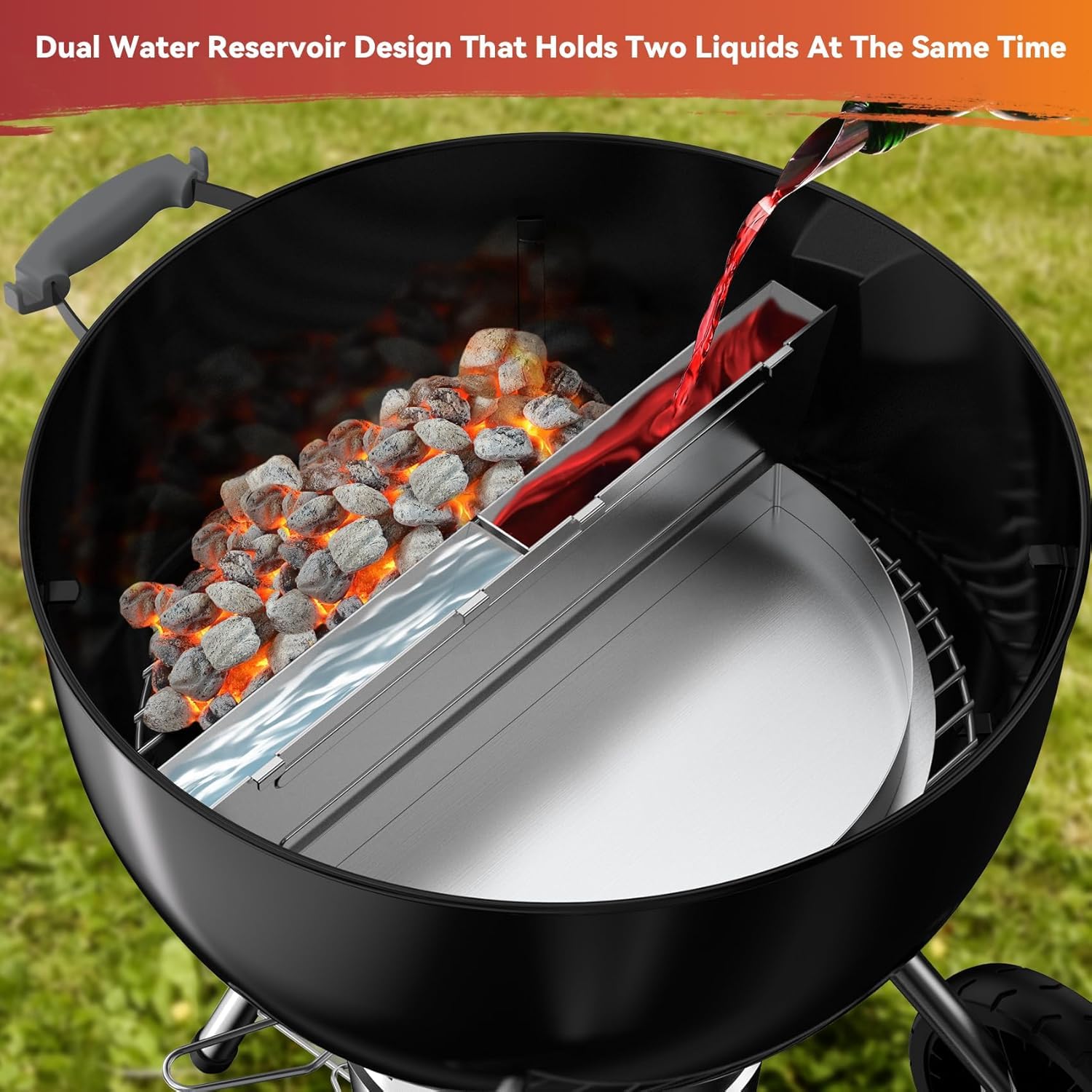 onlyfire Tropfschalen mit Abnehmbarer Wasserreservoir und Holzkohletrenner, Fettauffangschale Gasgrill für Weber 57cm Kugelgrills, Edelstahl Grilltropfschalen, Halbrund