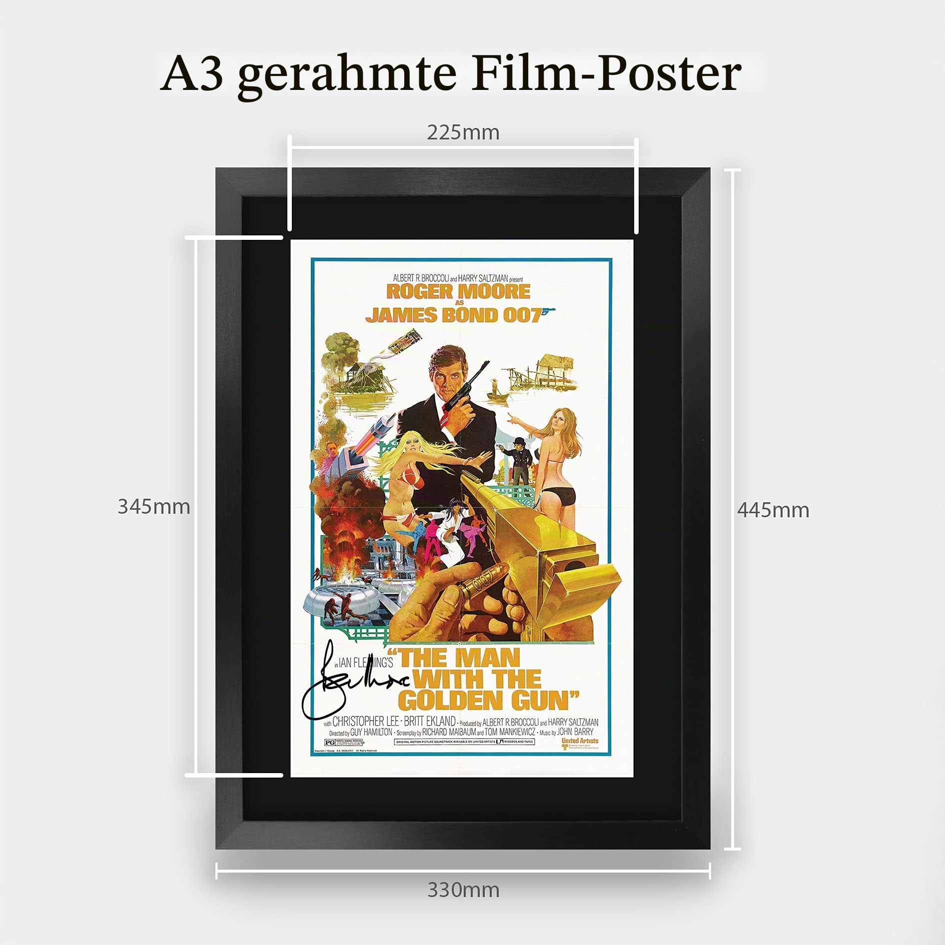 HWC Trading A3 FR James Bond - Der Mann mit dem goldenen Colt Movie Poster Roger Moore Signed Geschenk GESTALTET A3 Printed Autogramm Film Geschenke drucken Fotobildanzeige
