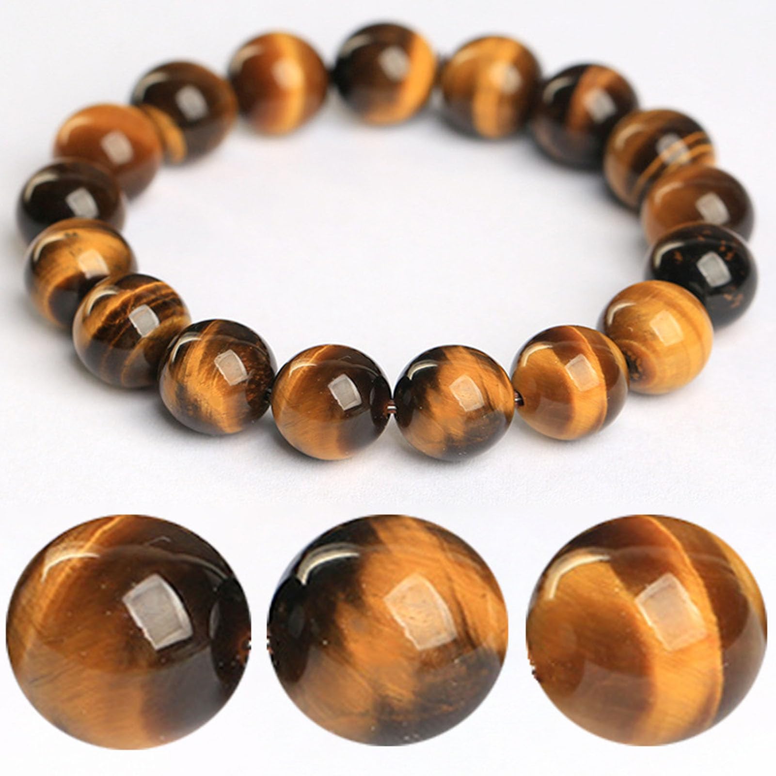 Bracciale Occhio di Tigre, Bracciale Elasticizzato in Pietra Naturale per Uomo e Donna, Perline impilabili Boho, Gioielli per Meditazione Yoga, Elastico Regolabile per Protezione,12MM