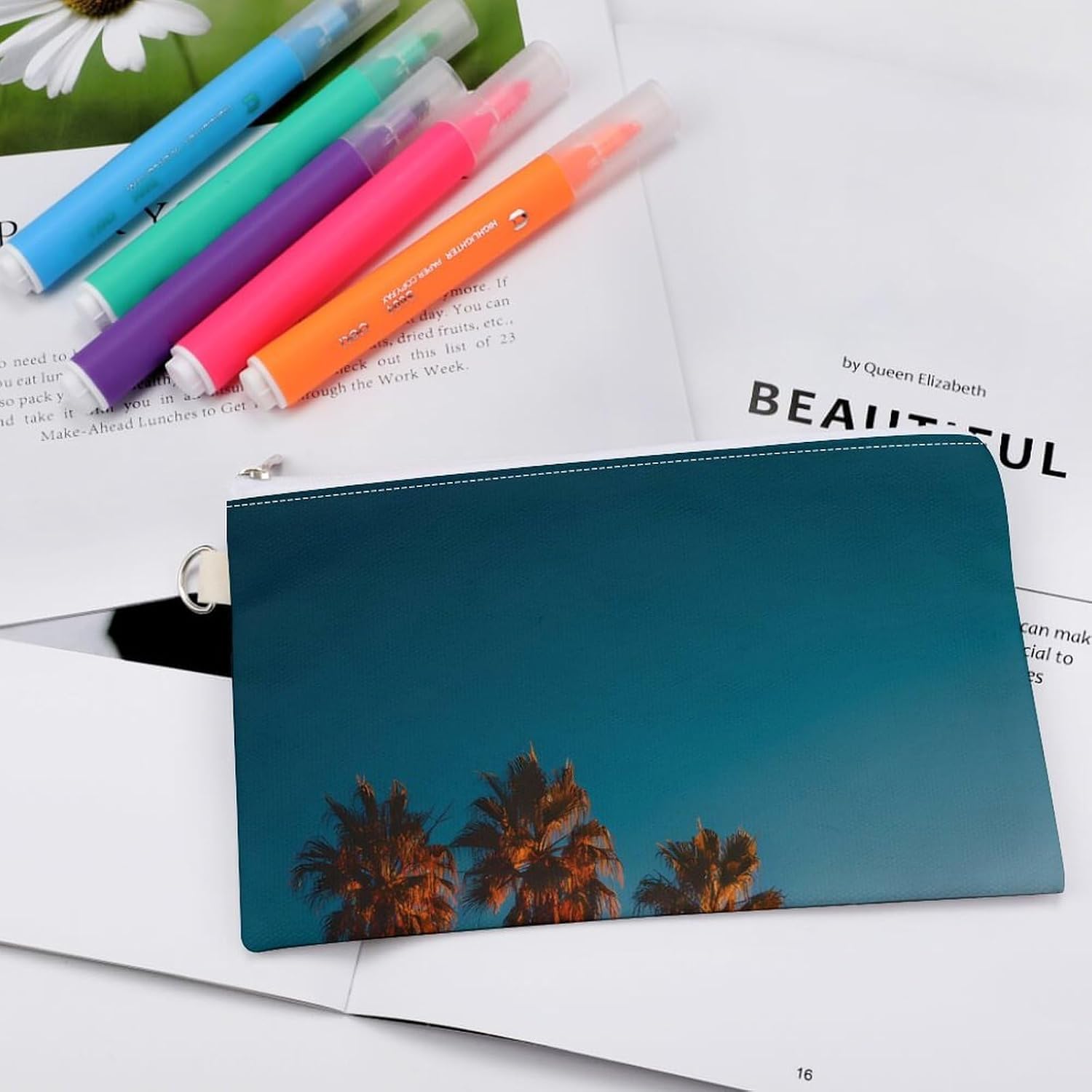 Palm Tree And Cottage Coin Purse Pouch Change Holder With Zip Canvas Clutch Card Wallet for Women Men