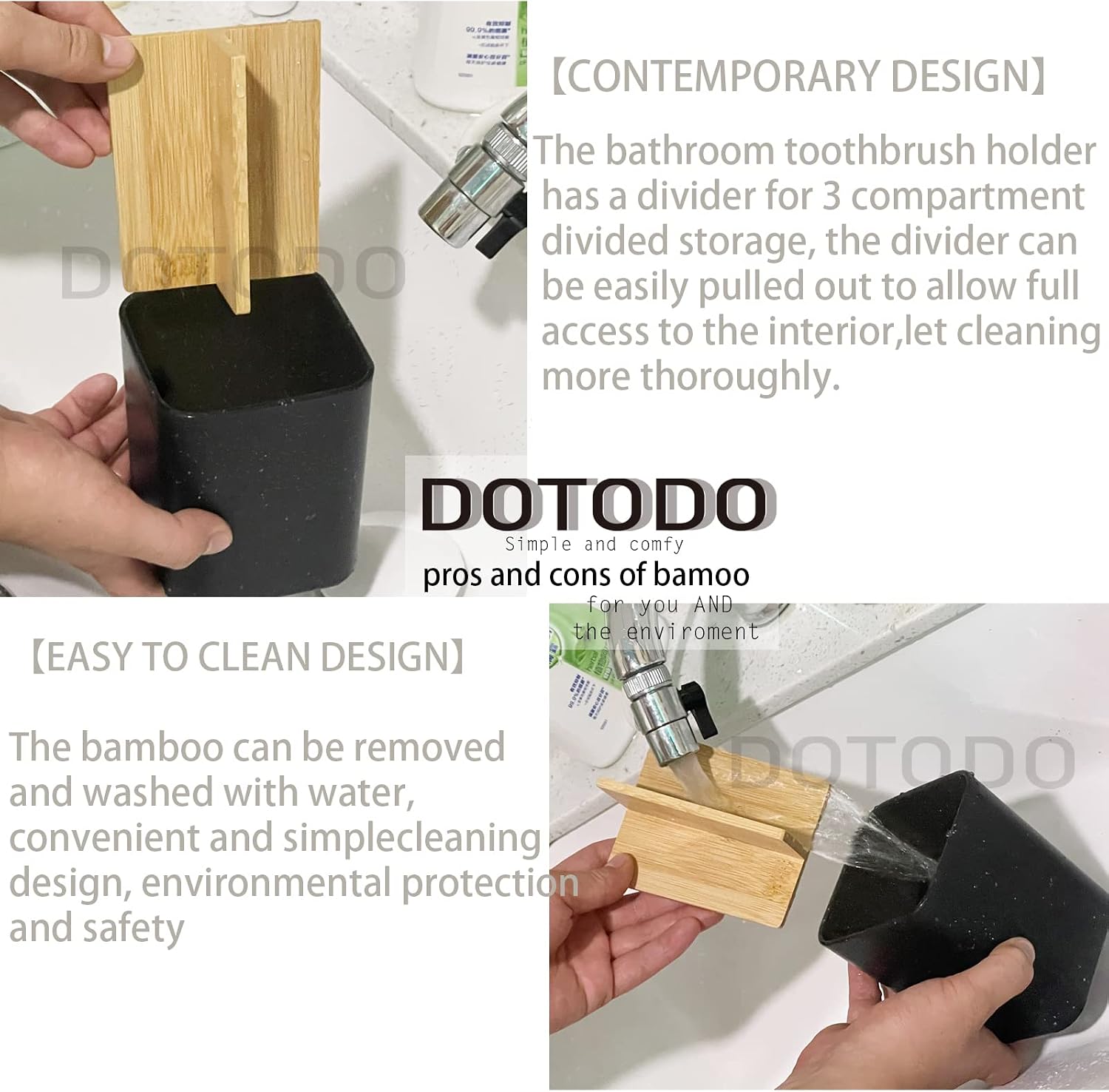 Dotodo Bamboo Toothbrush Holder for Bathroom - Multifunctional Electric Toothbrush Organizer Stands | Naturally Tough Tooth Brushing Holder for Kitchen Bathroom Vanity Countertops Office etc