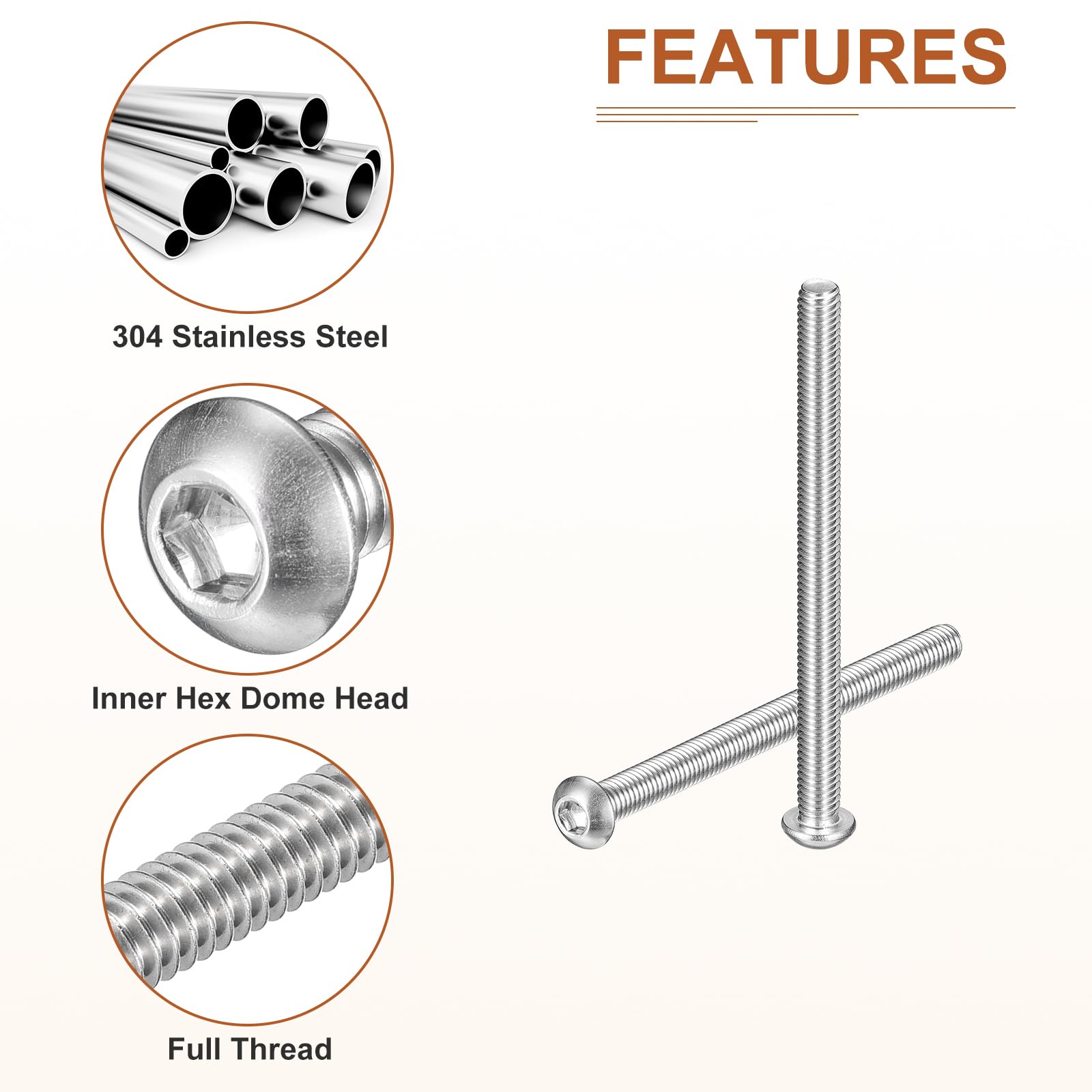 DTGN M6-1x80mm Button Head Socket Cap Screws - 10Pack - Good for Machine - 304 Stainless Steel 18/8 - Hex Drive Full Thread Fasteners - Image 4