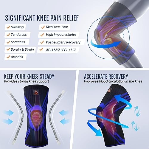 Miniatura 3 de Rodillera, rodillera de compresión con estabilizadores laterales y almohadillas de rótula para desgarro de menisco, ACL y alivio del dolor de