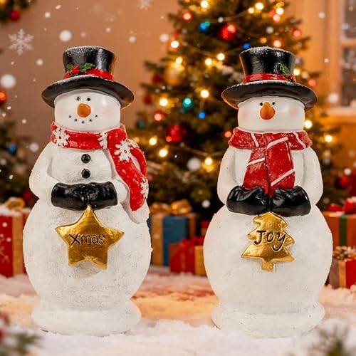 OneBird 2pcs Christmas Snowman Figurines 6in - Resin Outdoor Indoor Decoration, Holiday Snowman Statues for Patio Lawn Yard, Birthday Gifts for