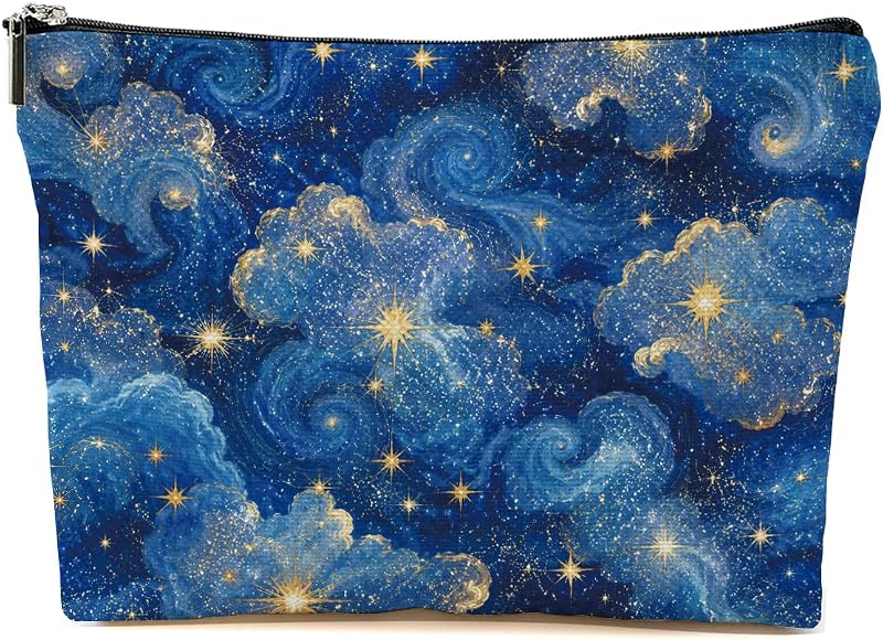 Necessaire de maquiagem Blue Leaves Blue Gold Starry Sky, estampa Multicolor 1617, 1 unidade