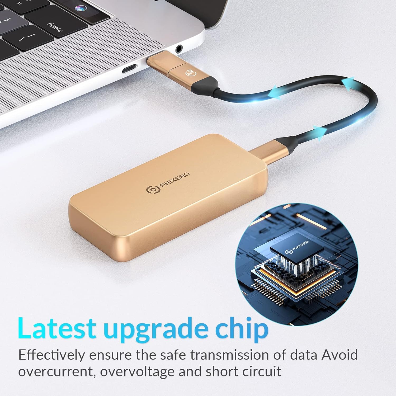 PHIXERO 40Gbps NVMe Enclosure, USB 4.0 M.2 Enclosure Compatible with Thunderbolt 3/4/USB 3.2/3.1/3.0/2.0, Aluminum Triple Heat Dissipation SSD Enclosure with UASP, for 2280 Size M-Key NVMe SSD, Gold