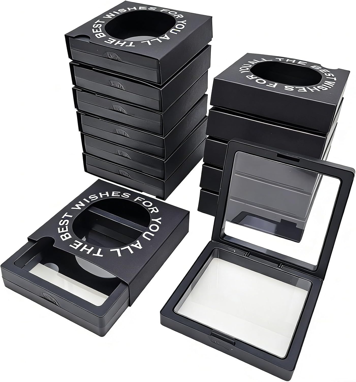 12 PCS Packaging Box 3D Floating Frame Display Stand, Packaging Display Box, Transparent Window Jewelry Case, Jewelry Gift Box, Storage Case，PE Film Anti-oxidation (Classical Black)