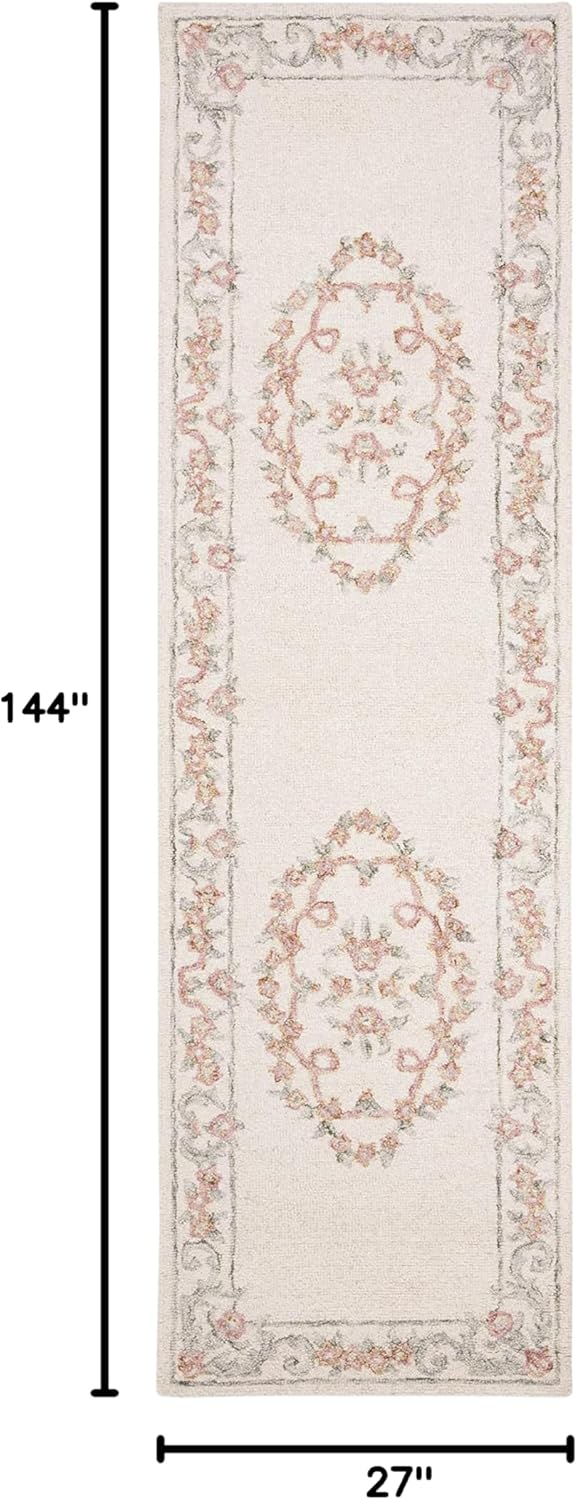 SAFAVIEH Aubusson Collection Runner Rug - 2'3" x 12', Ivory & Pink, Handmade Traditional Wool, Ideal for The Living Room, Bedroom, Dining Room (AUB102A-212)