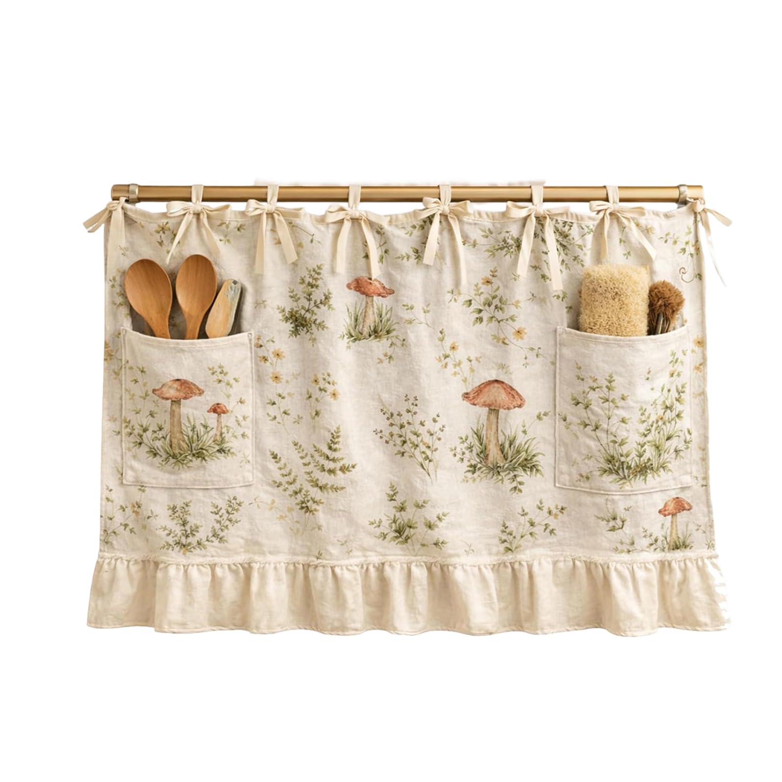 Hsyzygian Oven Curtain with Pocket Ribbon Ties and Ruffled Edges for Dishwashers Under Kitchen Sinks Decorative Dishwasher Curtain