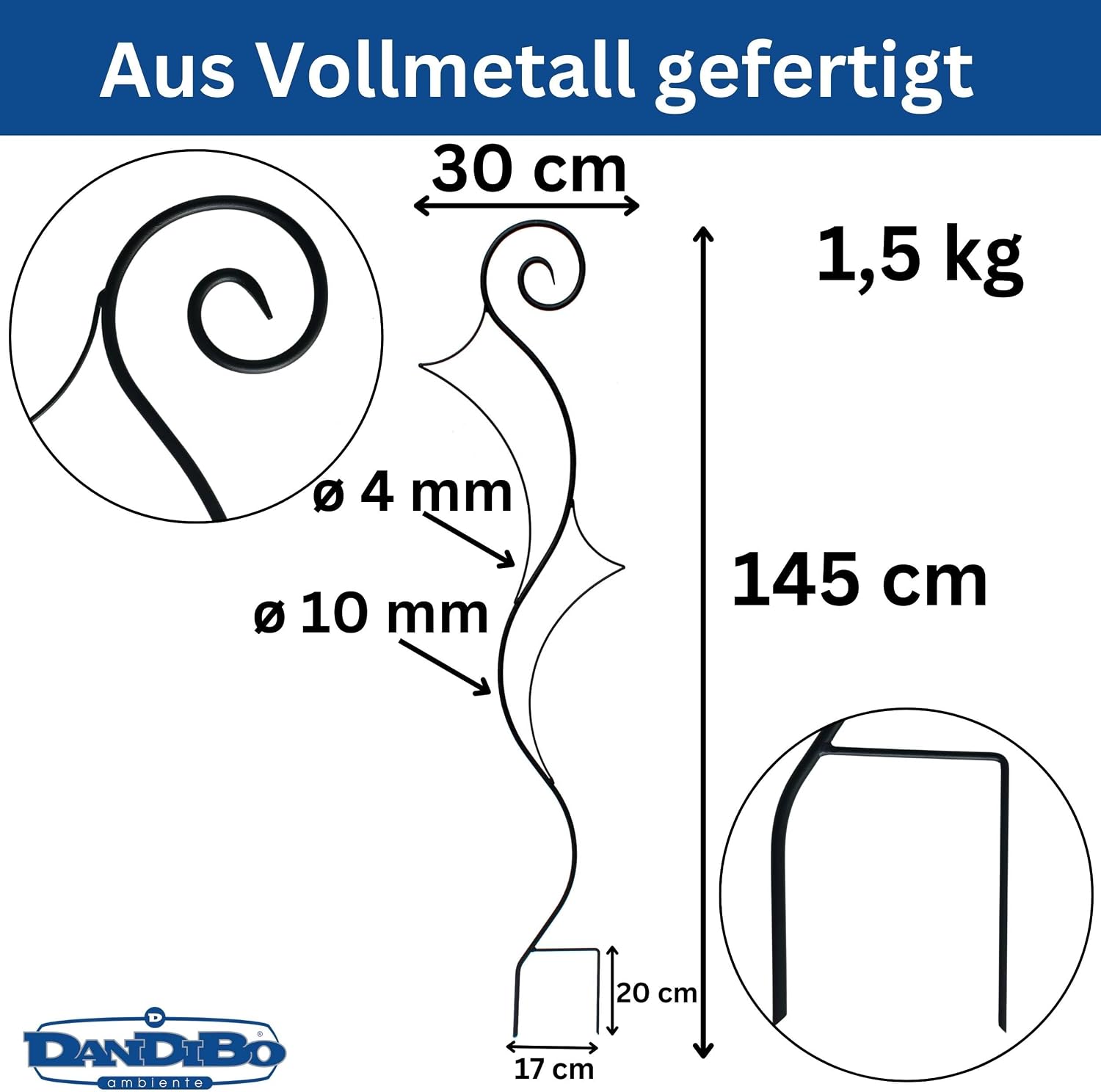 DanDiBo Support pour Plantes grimpantes Riva Treillis en métal H-148cm L-30cm Support pour Plantes grimpantes insérer dans Le Sol — vue 3
