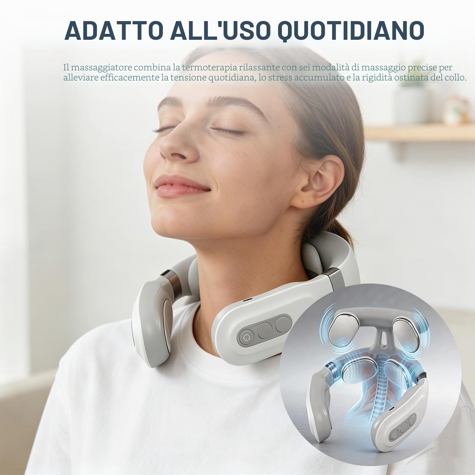 Massaggiatore per il collo con calore e impulsi, massaggiatore elettrico senza fili, 6 modalità e 16 livelli di potenza, piccolo e portatile, riduzione della pressione, rilassamento dei muscoli (1