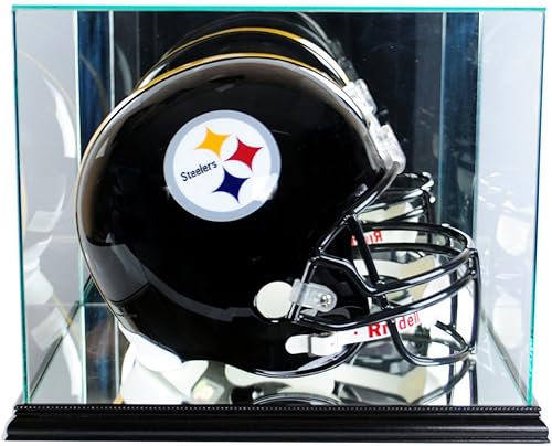 Vitrina rectangular para casco de fútbol con moldura real Vidrio protegido UV (negro)